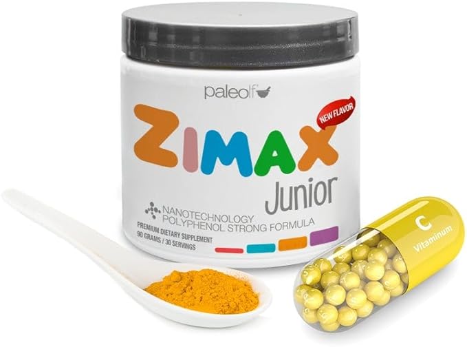 ZIMAX Junior Super Antioxidant for Children and Adolescents Between 4 and 16 Years 100% Natural with Vitamin C Magnesium Vitamin D3Curcumin Ginger and Minerals