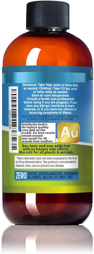 Colloidal Gold Liquid Organic Supplement by Nutrinoche - 100% Pure Nano Gold Mineral - Supports Mental Clarity Focus &amp Relaxation - 8 oz Bottle - Vegan Gluten-Free - Crystalline - 30 ppm