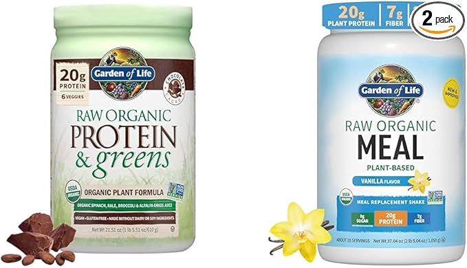 Garden of Life Powder Protein Greens Chocolate Organic 22 Ounce &amp Vegan Protein Powder - Raw Organic Meal Replacement Shakes - Vanilla - Pea