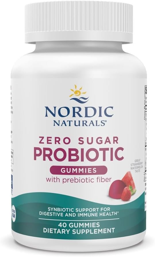 Nordic Naturals Zero Sugar Probiotic Gummies - Strawberry Watermelon Flavor - 40 Gummies - Supports Digestive Wellness &amp Immune Health - Non-GMO - Third Party Tested - Vegan - 20 Servings