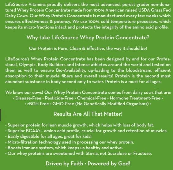 LifeSource Vitamins 3lb Grass Fed Whey Protein Concentrate - Chocolate w/Stevia - 3 lb Powder