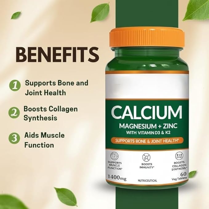 Naturals Calcium Magnesium &amp Zinc Tablets with Vitamin D3 &amp K2 (600 IU) Calcium Supplement for Women and Men for Muscle Health