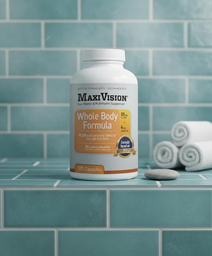 MaxiVision® AREDS 2 Whole Body Formula - AREDS 2 Eye Vitamins w/Lutein and Zeaxanthin - for Macular Support - Eye Supplements for Eye Strain - 120 Capsules Count 1 Bottle