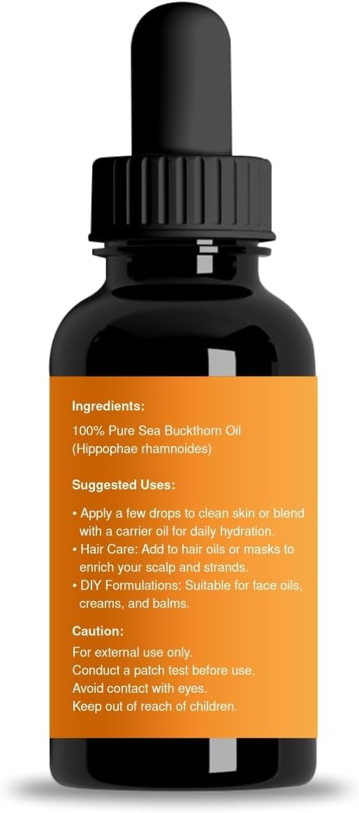 Seabuckthorn Oil 30 Ml | Omega 3 6 7 and 9 Fatty Acids Supplement for Face and Hair | Helps Moisturize The Skin | Supports Collagen | Cold Press Sea Buckthorn Pulp Oil for Smooth and Glowing Skin