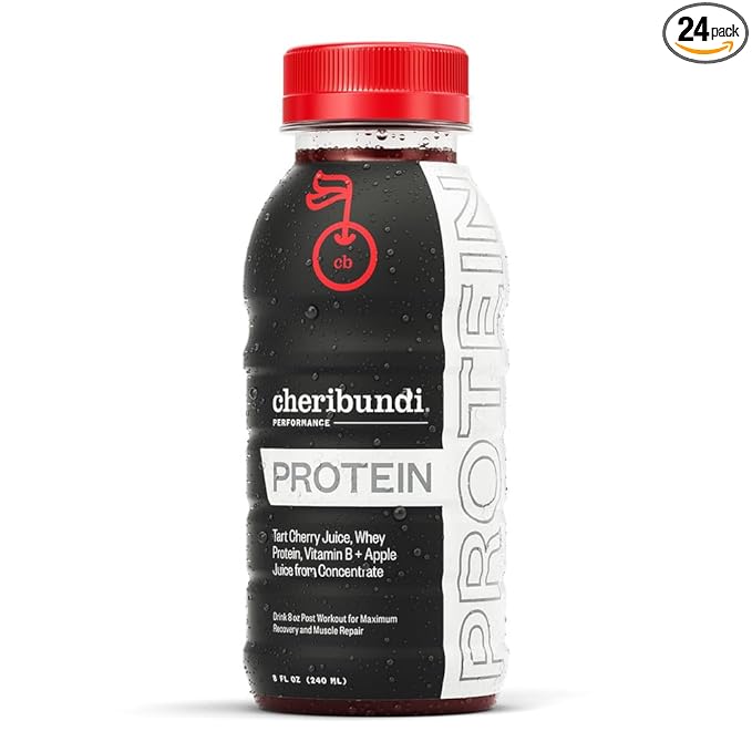 Cheribundi Tart Cherry Juice Protein | Tart Cherry Juice with Whey Protein | Athletes Recovery Drink | Promotes Restorative Sleep Muscle Recovery &amp Boosts Athletic Performance | 8 floz (24 Pack)