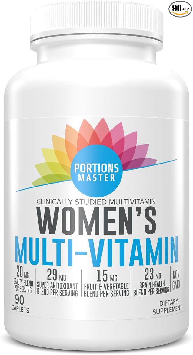 Portions Master Women’s Multivitamin Daily Multivitamin with Vitamins Minerals Antioxidants and Herbal Support Energy Immune &amp Bone Health Non-GMO Gluten-Fre (90 Capsules)
