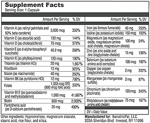 BariatricPal 30-Day Bariatric Vitamin Bundle (Multivitamin ONE 1 per Day! Capsule with 45mg Iron and Calcium Citrate Soft Chews 500mg with Probiotics - French Caramel Vanilla)