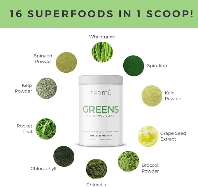 Teami Organic Super Greens &amp Gut Health Powder - prebiotics and probiotics Powder for Immunity &amp Digestion - 16 Natural Ingridients with 20 Billion Probioctics