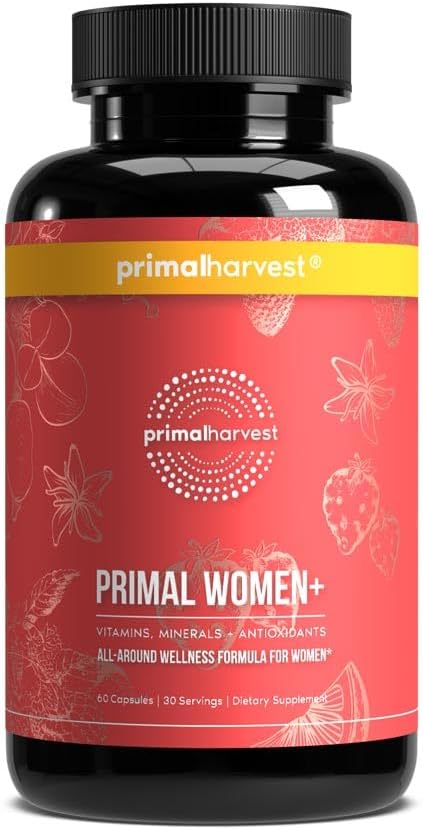 Primal Harvest Women+ Woman's Multivitamin Vitamin A Vitamin C Vitamin D and E Vitamin B12 B6 Biotin Zinc Supplements1 Pack 60 Capsules