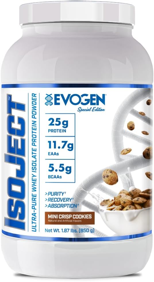 Evogen Isoject - Whey Protein Isolate | Ultra-Pure Whey Protein Powder with Ignitor Enzymes BCAAs and EAAs | Enhanced Absorption &amp Recovery | Mini Crisp Cookies | 25 Servings
