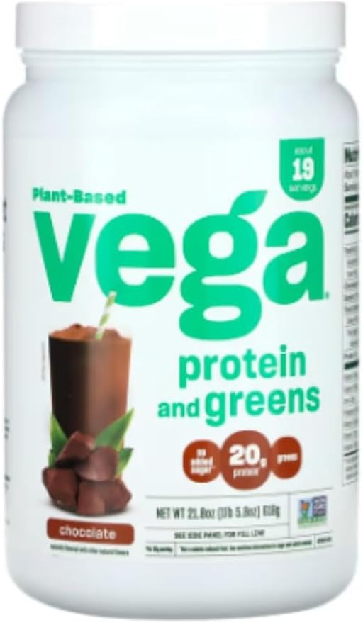 Vega Protein and Greens Protein Powder Chocolate (19 Servings) - 20g Plant Based Protein Plus Veggies Vegan Non GMO Pea Protein for Women and Men 1.4lb (Packaging May Vary) (Pack of 1)