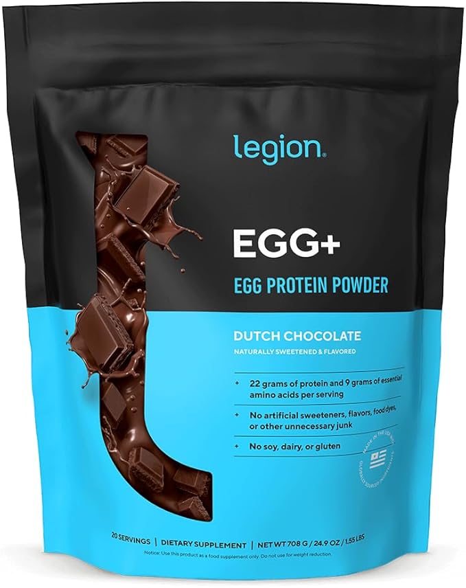 LEGION Egg+ Protein Powder with BCAAs - Naturally Sweetened and Flavored Egg White Protein Powder - Fast Digesting Protein for Muscle Growth and Strength Chocolate 20 Servings