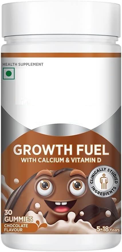 RJ Growth Fuel - 30 Gummies | Calcium &amp Vitamin D Support Overall Growth &amp Strong Bones (100% Veg) | World's #1 Multivitamin