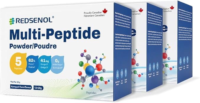 Multi-Peptide Powder 5 Small-Molecule Protein Peptides: Soy Ovalbumin Whey Sea Cucumber and Shiitake Peptides100% Absorption 62% Protein Omega 3 &amp6 Vitamins &amp Minerals (3 Boxes)
