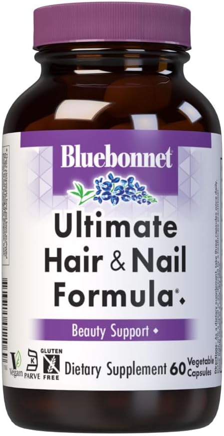 Bluebonnet Nutrition Ultimate Hair and Nail Formula Vitamins* Minerals* Specialty Nutrients for Beauty Within* Gluten-Free Kosher-Certified Dairy-Free Vegan 60 Vegetable Capsules 20 Servings