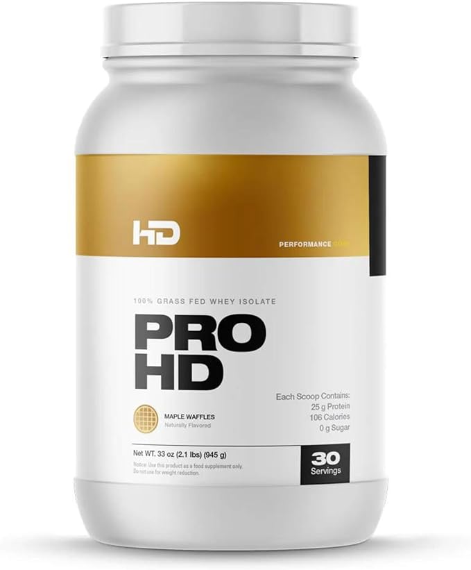 HD MUSCLE ProHD Protein | 100% Grass Fed Whey Isolate | 25g Protein 106 Calories 0g Fat | Zero Fillers or Amino Spiking | 2.1 Pound 30 Servings (Maple Waffles)