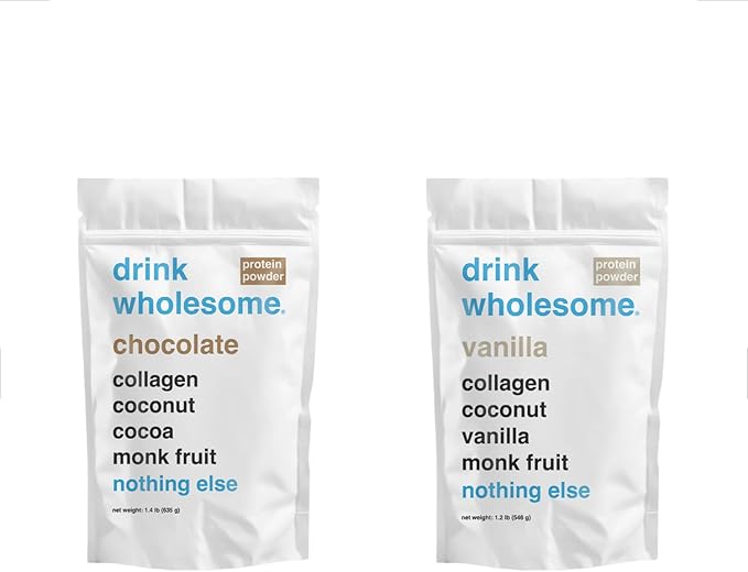 drink wholesome Chocolate and Vanilla Collagen Protein Powder Bundle