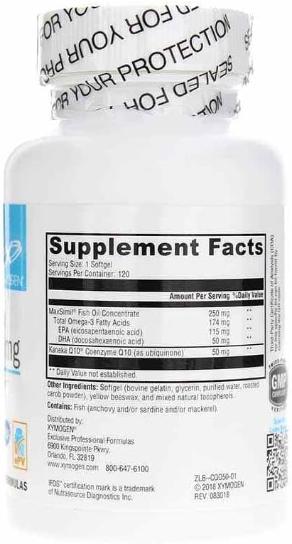 XYMOGEN CoQmax Omega 50 mg - CoQ10 + Fish Oil Omega 3 Supplement - Dual-Action Heart Health Support - Coenzyme q10 + Specialized Fish Oil for 3X Greater Absorption of EPA DHA (120 Softgels)