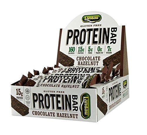 Landau Protein Bar 15 g Protein 1.6oz bar 12 Bars (Peanut Caramel) (Hazelnut)