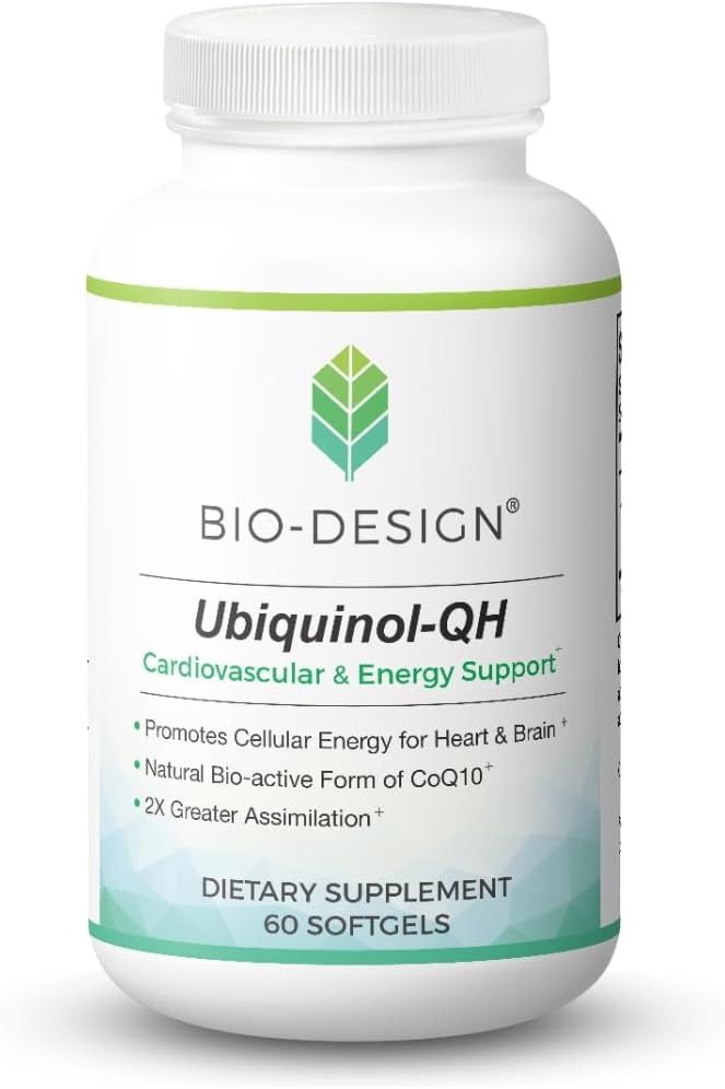 Ubiquinol-QH Cardiovascular &amp Energy Support Supplement – 100 mg of Bioavailable CoQ10 - Promote Cellular Heart &amp Brain Health– Supports Healthy Aging &amp Cognitive Function - 60 Softgels