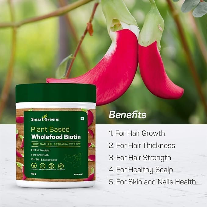 Generic Plant Based Wholefood Biotin Powder High-Potency Hair Nutrition Hair Fall Premature Greying Hair Growth Healthy Scalp and Skin &amp Nails Health - 300gm