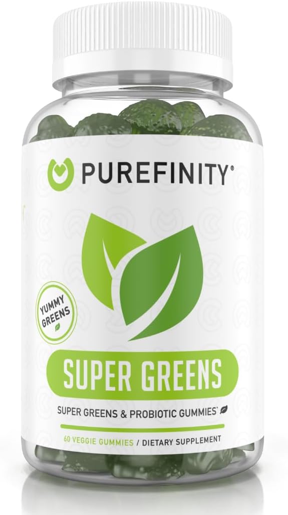 PUREFINITY Fiber + Super Greens Gummies Bundle (Inulin FOS Prebiotic Fiber Gummies + Super Greens Gummies – Daily Supergreens with Spirulina Alfalfa Spinach Broccoli Beet Root Acai)