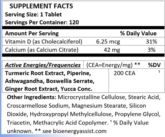Curcumin Boswellia Ginger Yucca Piperine Frequencies- 120 Tablets