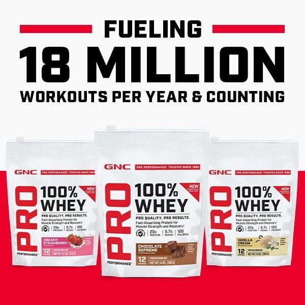 GNC Pro Performance 100% Whey Protein Powder 2.0 Fast Absorbing for Muscle Strength and Recovery Vanilla 12 Servings