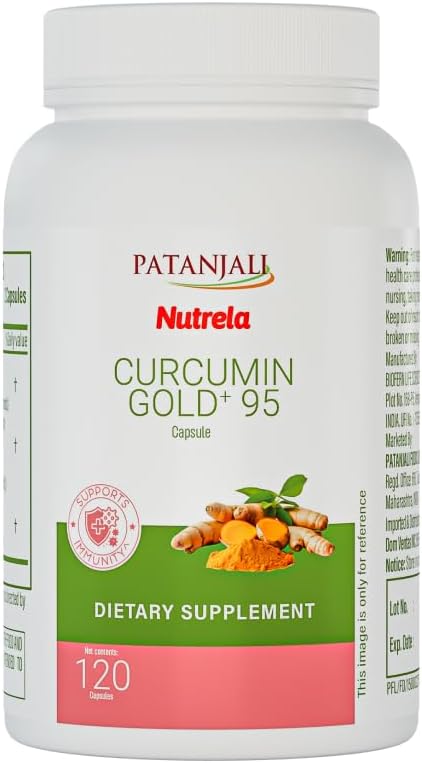 patanjali Nutrela Curcumin Gold+ with Salai Guggul &amp Black Pepper | 95% Curcuminoids Turmeric Supplement | High-Strength Joint &amp Inflammation Support | 120 Vegetarian Capsules