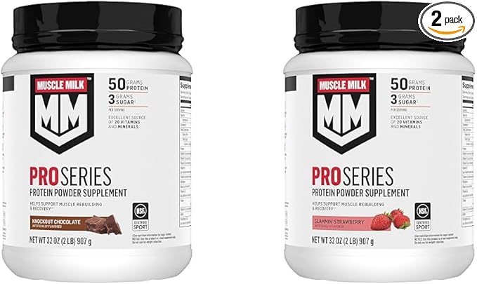 Muscle Milk Pro Series Protein Powder Knockout Chocolate &amp Strawberry 2 Pound Each 50g Protein 20 Vitamins &amp Minerals