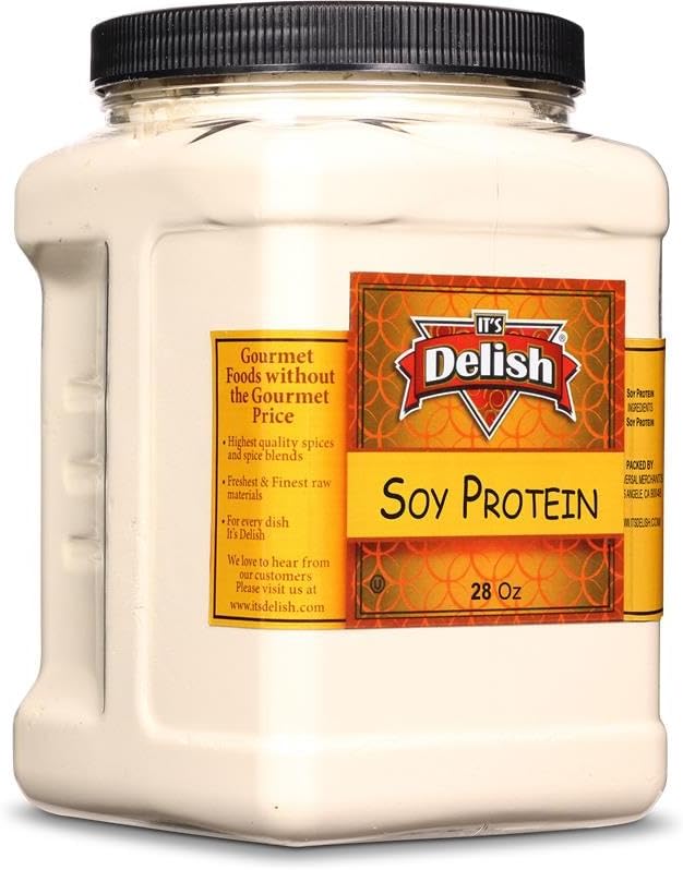 It's Delish Soy Protein Powder 28 Oz Reusable Jumbo Jar | Plant-Based Bulk Protein Powder Unflavored for Drinks Shakes Meal Replacement | No Sugar Added Vegan Gluten &amp Milk Free Keto Kosher