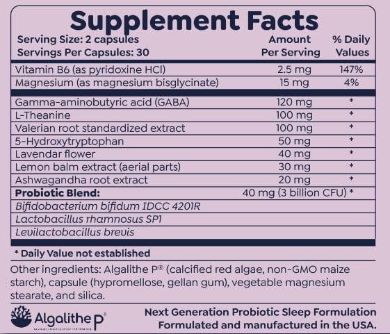 Sleepy-Biome – Melatonin-Free Probiotic Sleep Formula with GABA L-Theanine 5-HTP Valerian Lavender Lemon Balm &amp Ashwagandha – Gut-Brain Axis Support for Calm Restorative Sleep – 60 Capsules