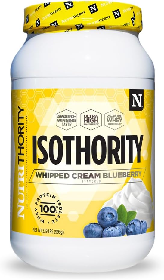 Nutrithority - Isothority Isolated Whey Protein Powder with Ultra-Absorbable Protein and BCAAs to Build Muscle and Accelerate Recovery Keto Friendly Low Carbs Gluten Free (Whipped Cream Blueberry)