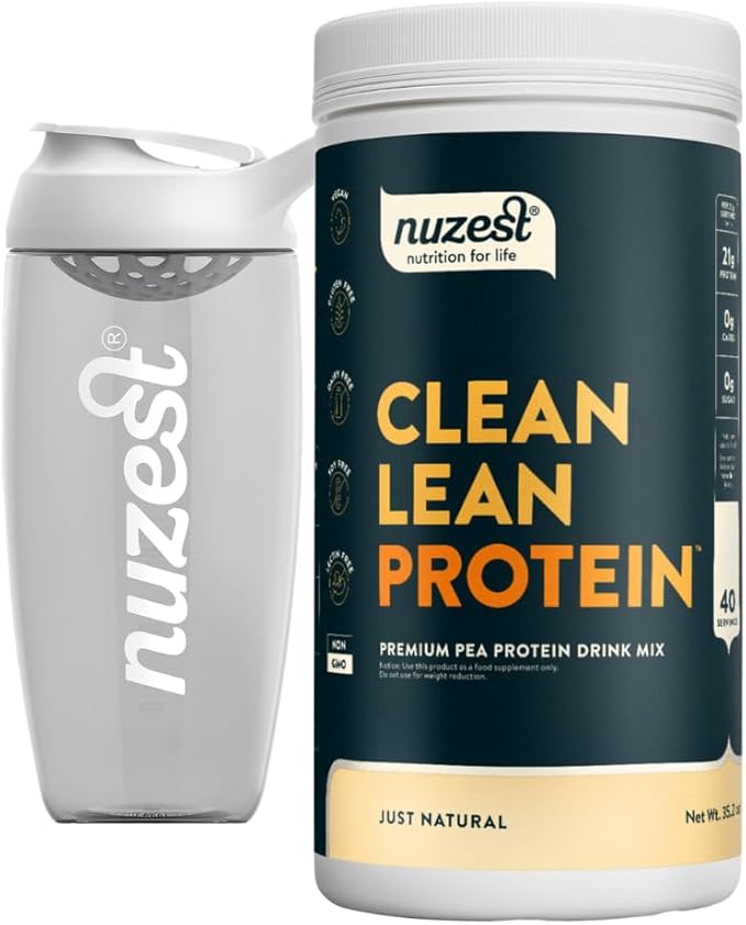 Nuzest Vegan Pea Protein Powder - Clean Lean Protein 40 Servings 20g Protein Unflavoured Protein Shake Mix + Sports Shaker Bottle 24oz