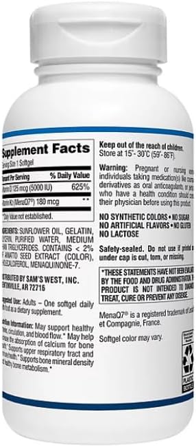 Vitamin K2 + D3 125 mcg (5000 IU) Softgels 150 ct.