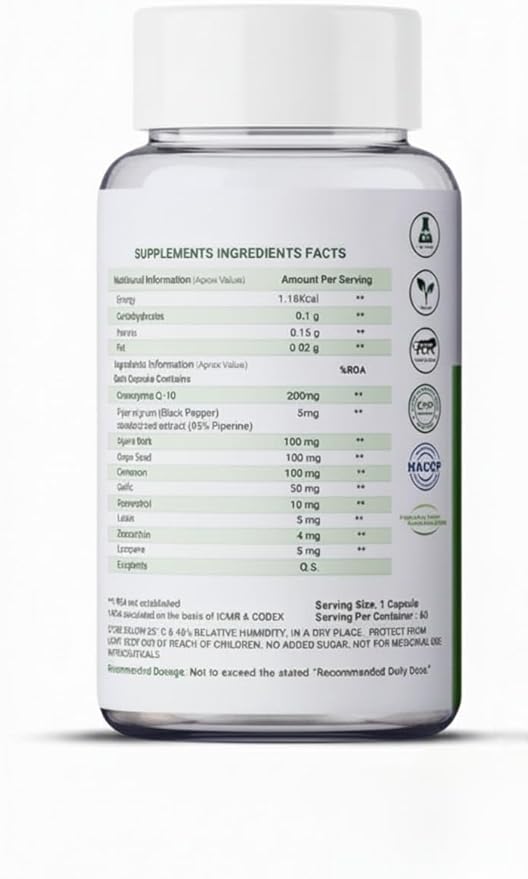 Organics Coenzyme Q10 (CoQ10) 200mg with Piperine 95%| Advanced Antioxidant &amp Heart Health Support with Arjuna Resveratrol Garlic &amp Plant-Based Nutrients | 60 Vegan Capsules