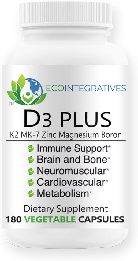 D3 Plus Boron Vitamin K2 Magnesium Zinc Supports Cardiovascular Nerves Muscles Bone Teeth Gums Immune Health Tissue Repair Balance Hormones Metabolism 180 Vegan caps