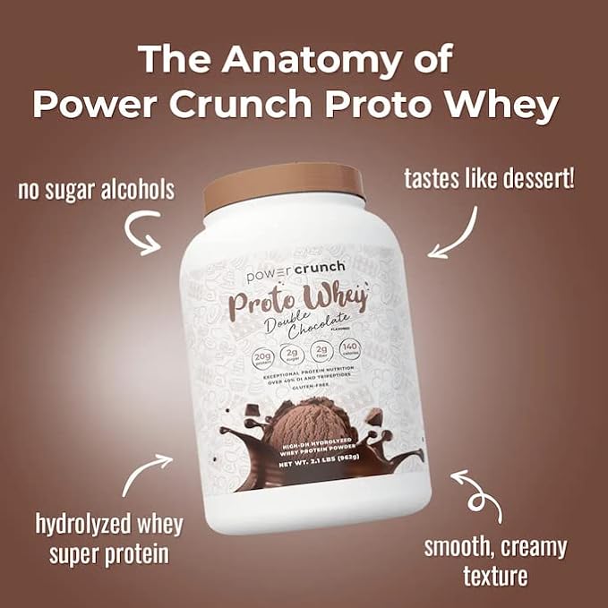 Power Crunch Proto Whey Double Chocolate Protein Powder 20g Protein 26 Servings 1 Container of 2.1 LBS (962 g)