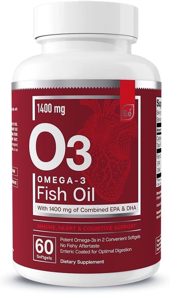 Essential Elements Omega-3 Fish Oil Supplement with EPA &amp DHA | Fatty Acids for Immune Heart &amp Cognitive Support | 60 Softgels