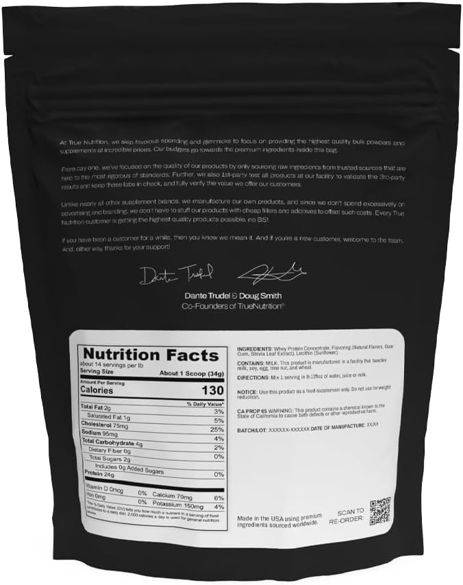 True Nutrition Whey Protein Concentrate Powder - 24g Complete Whey Protein per Serving - High Leucine Full Amino Acid Profile - Gluten Free Soy Free Vegetarian - French Vanilla - 2lb