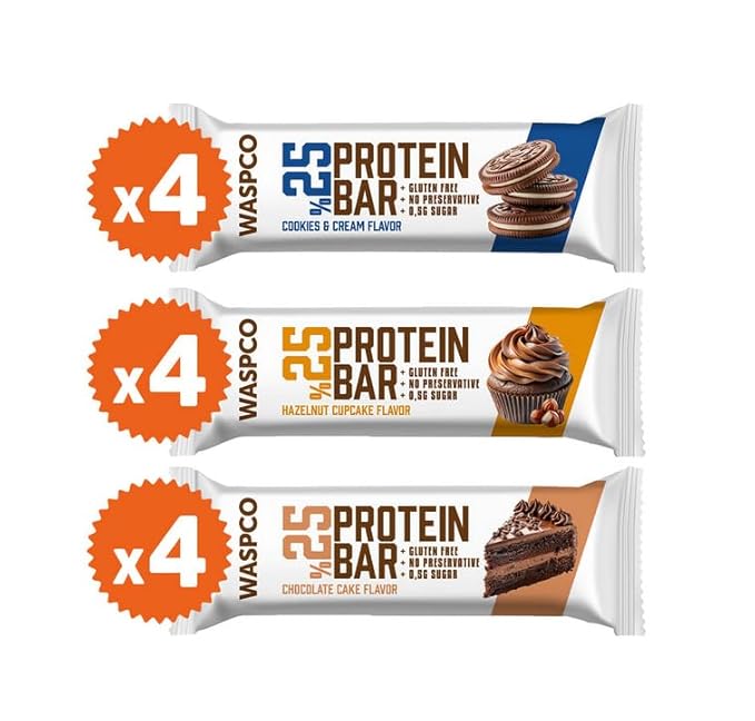 (12 Count VARAITEY) Protein Bars COOKIES AND CREAM &amp HAZELNUT CUPCAKE &ampCHOCOLATE CAKE Gluten Free with 9g Protein and 0.5 g Sugar36 G