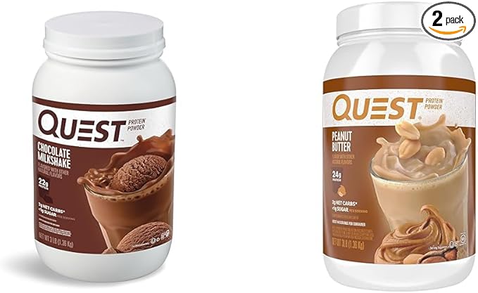 Quest Nutrition Chocolate Milkshake Protein Powder 22g Protein 1g Sugar Low Carb Gluten Free 3 Pound 43 Servings &amp Peanut Butter Protein Powder 23g Protein 1g Sugar Low Carb Gluten Free