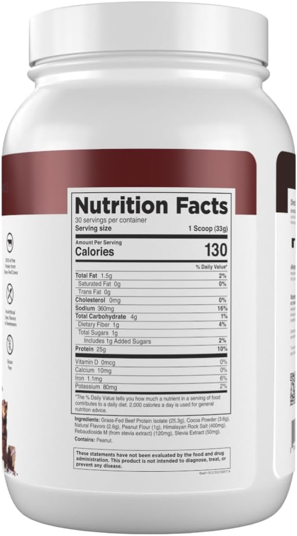 Transparent Labs Grass-Fed Beef Isolate Protein Powder – Naturally Flavored Dairy-Free Protein with 25g of Protein per Serving for Increased Recovery &amp Strength - 30 Servings Chocolate Peanut Bu