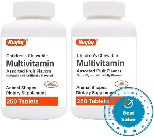 2 Pack Children's Chewable Multivitamin ACDEB6B12 Animal Shapes Assorted Fruit Flavors Dietary Supplement - 500 Tablets