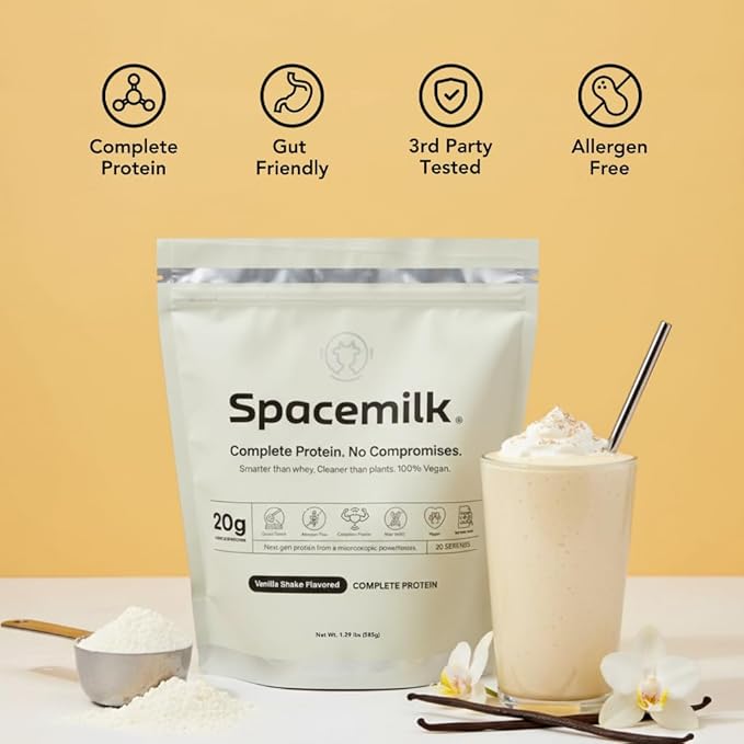 Spacemilk Premium Vanilla Protein Powder Vegan 4.24g BCAAs Non-GMO Gluten Free (1.29 lbs)