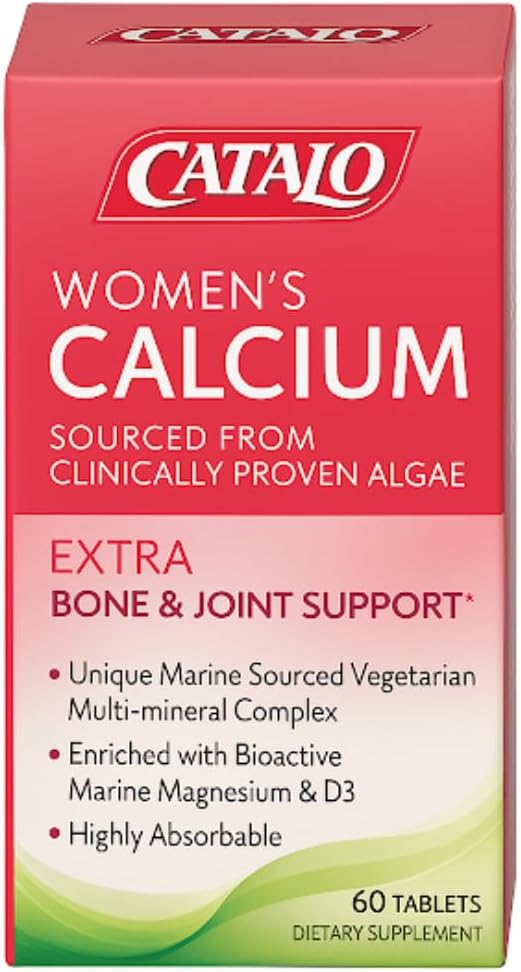 CATALO Women's Calcium with Aquamin™ Red Algae - Plant-Based Marine Calcium Supplement with Vitamin D3 Magnesium &amp Zinc - High Absorption Formula - 60 Tablets