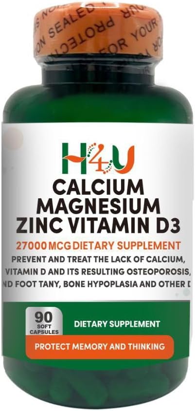 H4U Calcium Magnesium Zinc D3 | 120 Softgels Supplement | Calcium Magnesium Zinc Vitamin D3 | Non-GMO | Gluten-Free | Made in The USA