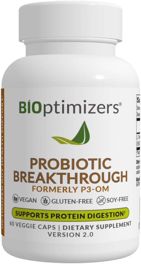 BIOptimizers Probiotic Breakthrough – Lactobacillus Plantarum OM Probiotics &amp Prebiotics Health Supplement for Gut Digestive &amp Immune Support Probiotics for Women Men Elderly– 60 Vegan Capsul