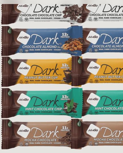Variety Pack Protein Dark Bars Made for Nugo Nutrition  12 Count – Flavors: Chocolate Chip Pretzel Mint  Mocha Peanut Butter Coconut or Almond – Kosher Pareve Dairy-Free Vegan Gluten-Free