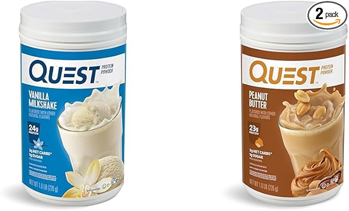Quest Nutrition Vanilla Milkshake Protein Powder 24g of Protein 1g of Sugar 1.6 Pound 23 Servings &amp Peanut Butter Protein Powder 23g Protein 1g Sugar Low Carb Gluten Free